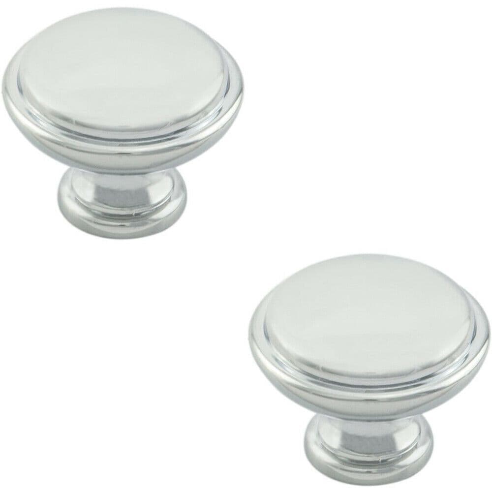 2x Domed Top Cupboard Door Knob 34mm Diameter Polished Chrome Cabinet Handle