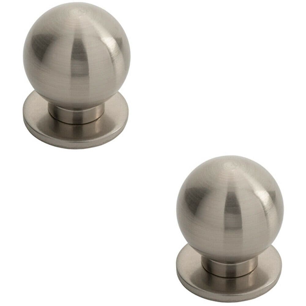 2x Small Solid Ball Cupboard Door Knob 30mm Dia Satin Nickel Cabinet Handle