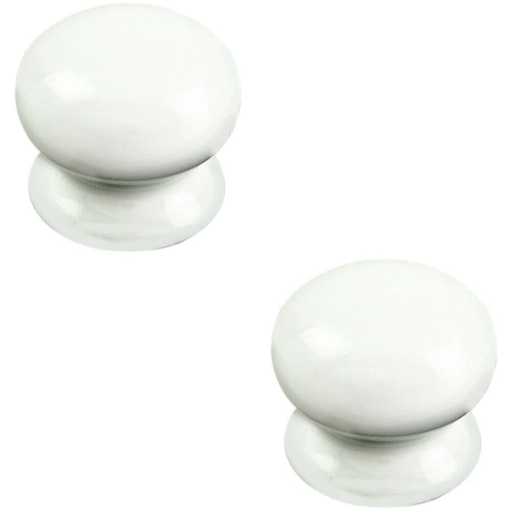2x Round Porcelain Cupboard Door Knob 30mm Diameter White Antique Cabinet Handle