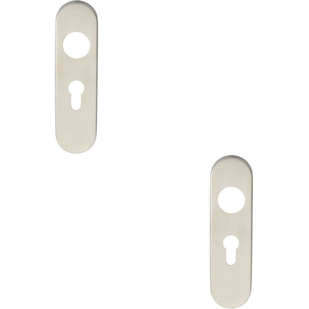 2x PAIR Radius Lock Euro Cylinder Plate Cover 170 x 45 x 8mm Satin Steel