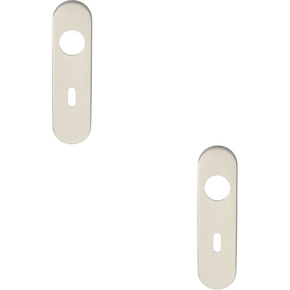 2x PAIR Radius Standard Lock Handle Key Plates 170 x 45 x 8mm Satin Steel