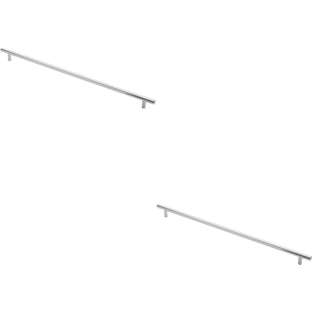 2x Round T Bar Cabinet Pull Handle 508 x 12mm 448mm Fixing Centres Chrome