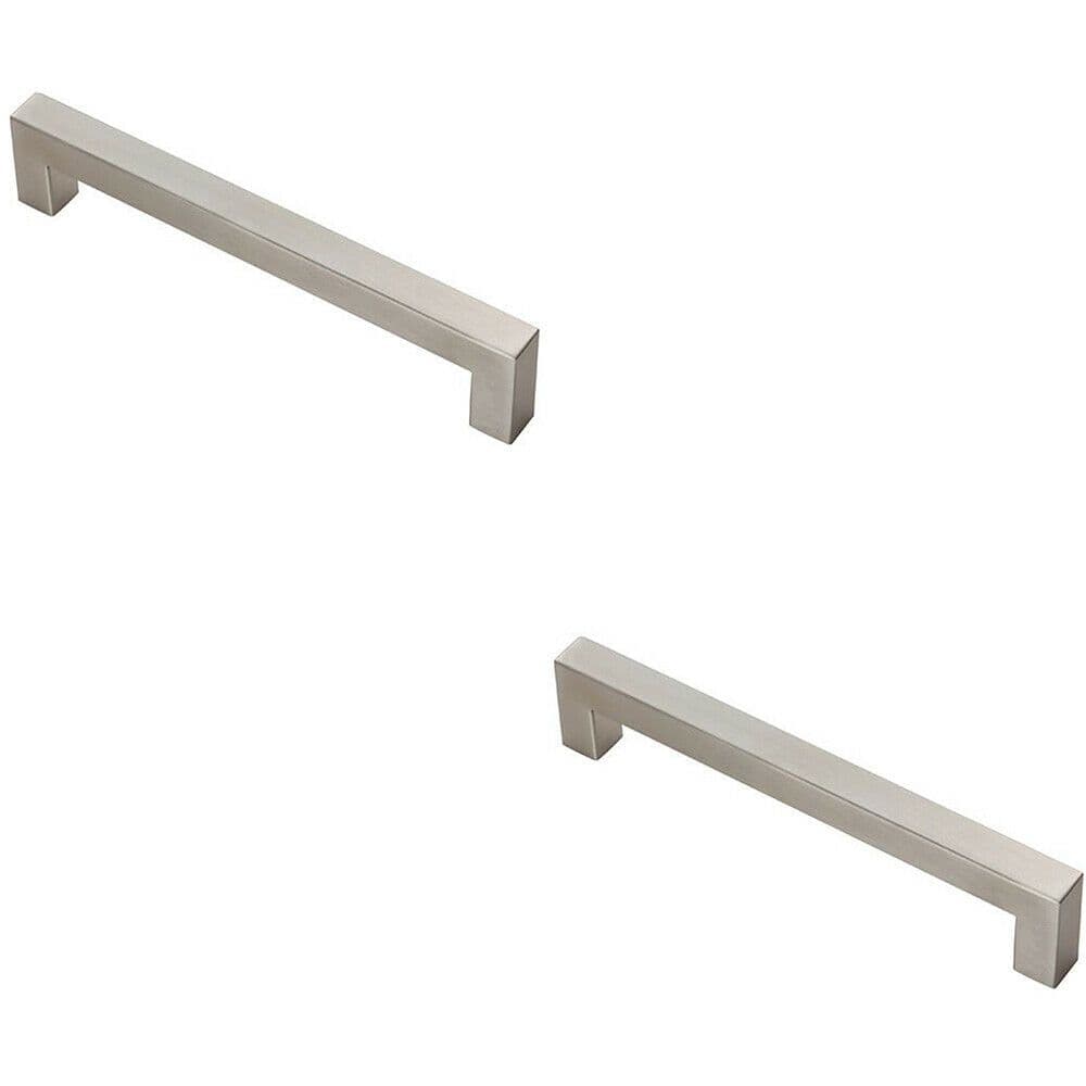 2x Square Linear Block Pull Handle 174 x 14mm 160mm Fixing Centres Satin Steel