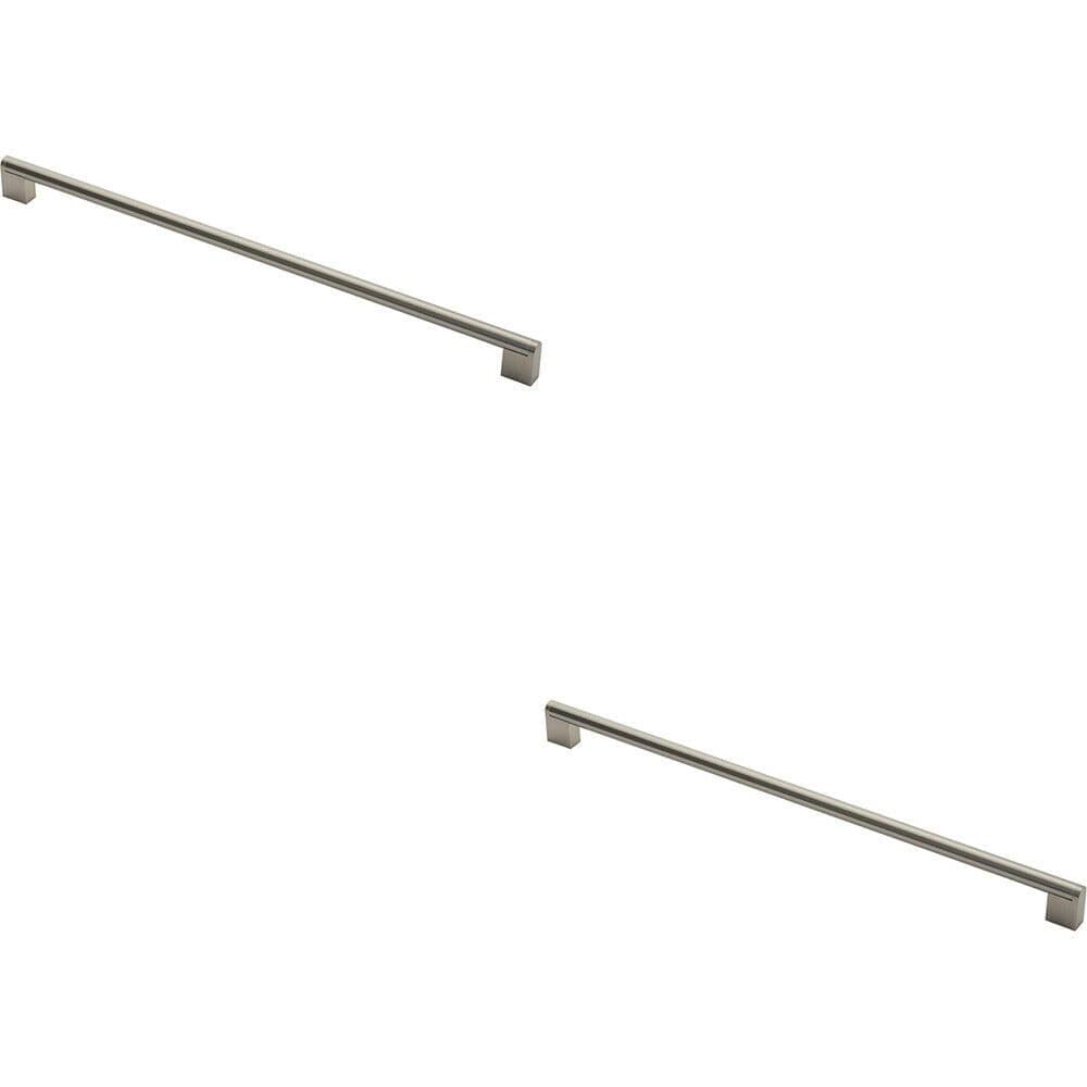 2x Round Bar Pull Handle 488 x 14mm 448mm Fixing Centres Satin Nickel & Steel