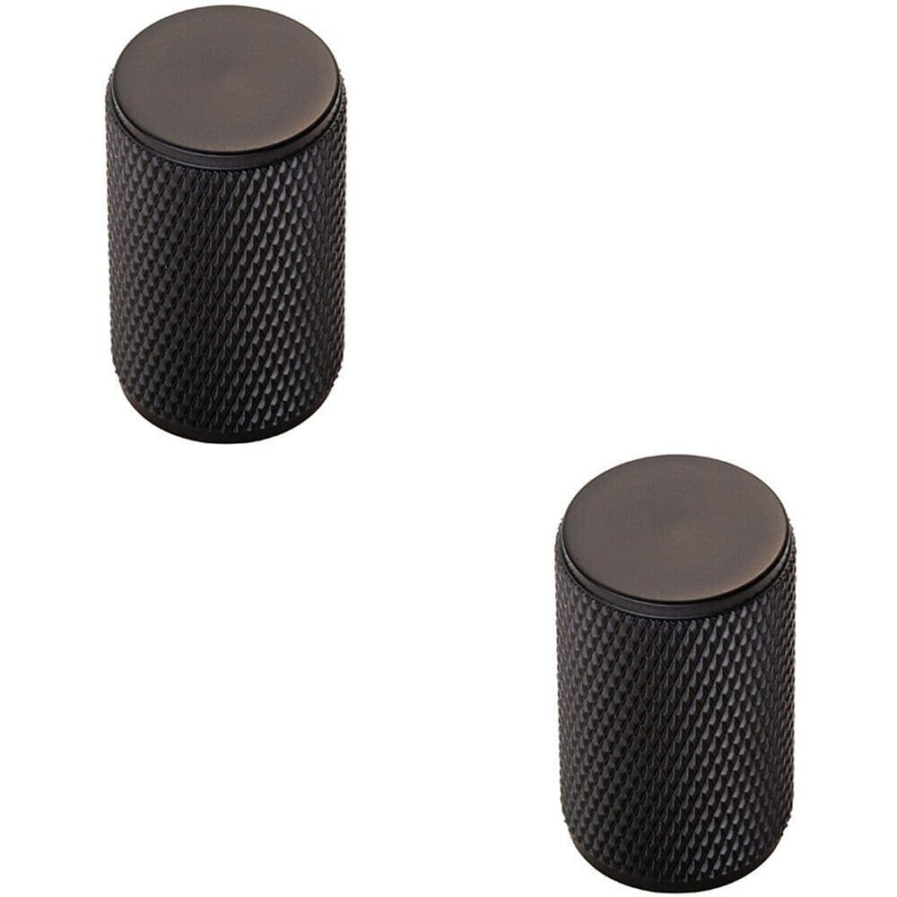 2x Knurled Cylindrical Cupboard Door Knob 18mm Dia Matt Cabinet Handle