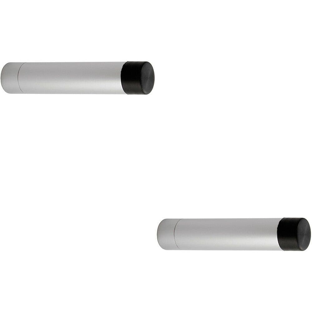 2x Wall Mounted Doorstop Cylinder Rubber Tip 71 x 16mm Anodised Aluminium