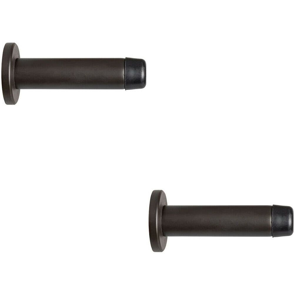 2x Rubber Tipped Doorstop Cylinder Wall Mounted 70mm Matt Bronze