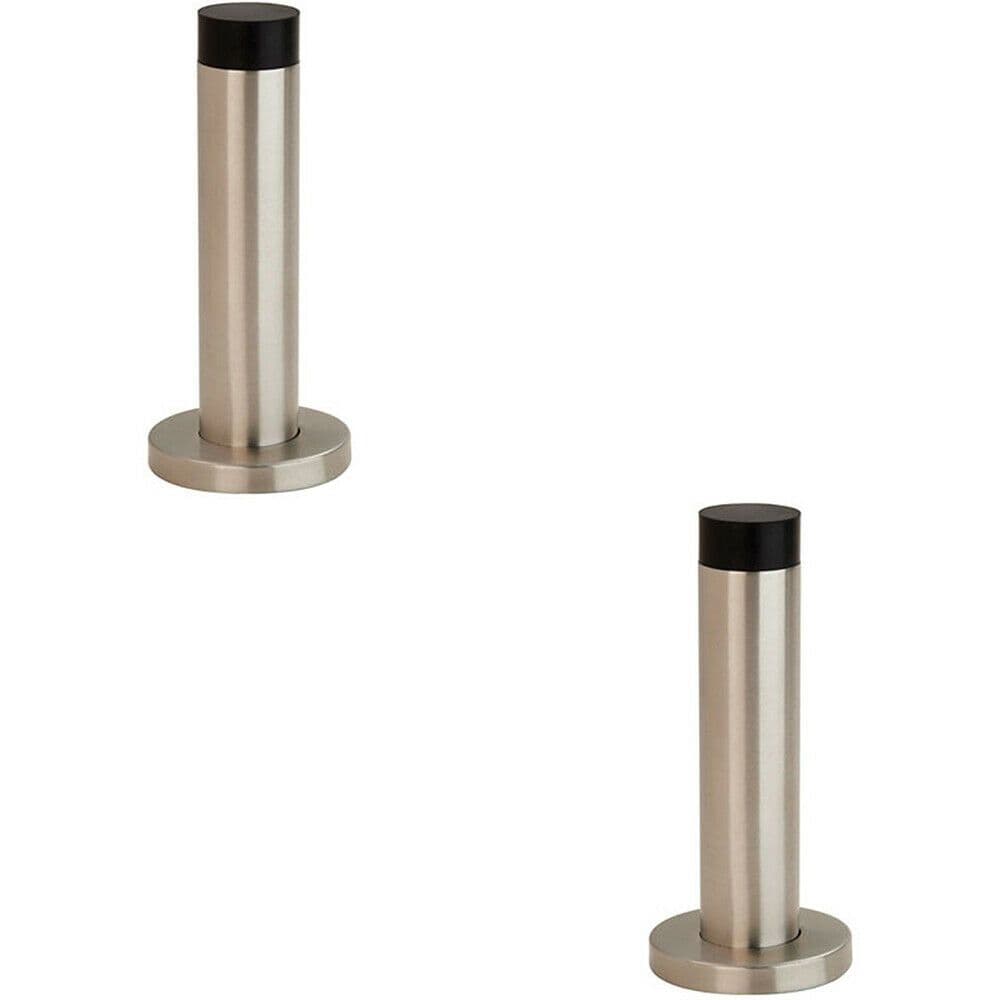 2x Wall Mounted Doorstop Cylinder on Rubber Tip 102 x 22mm Satin Steel