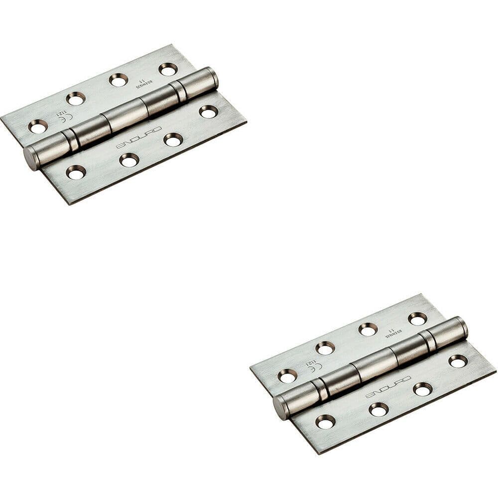 2x PAIR 102 x 68 x 2.2mm Ball Bearing Hinge Satin Steel Interior Door