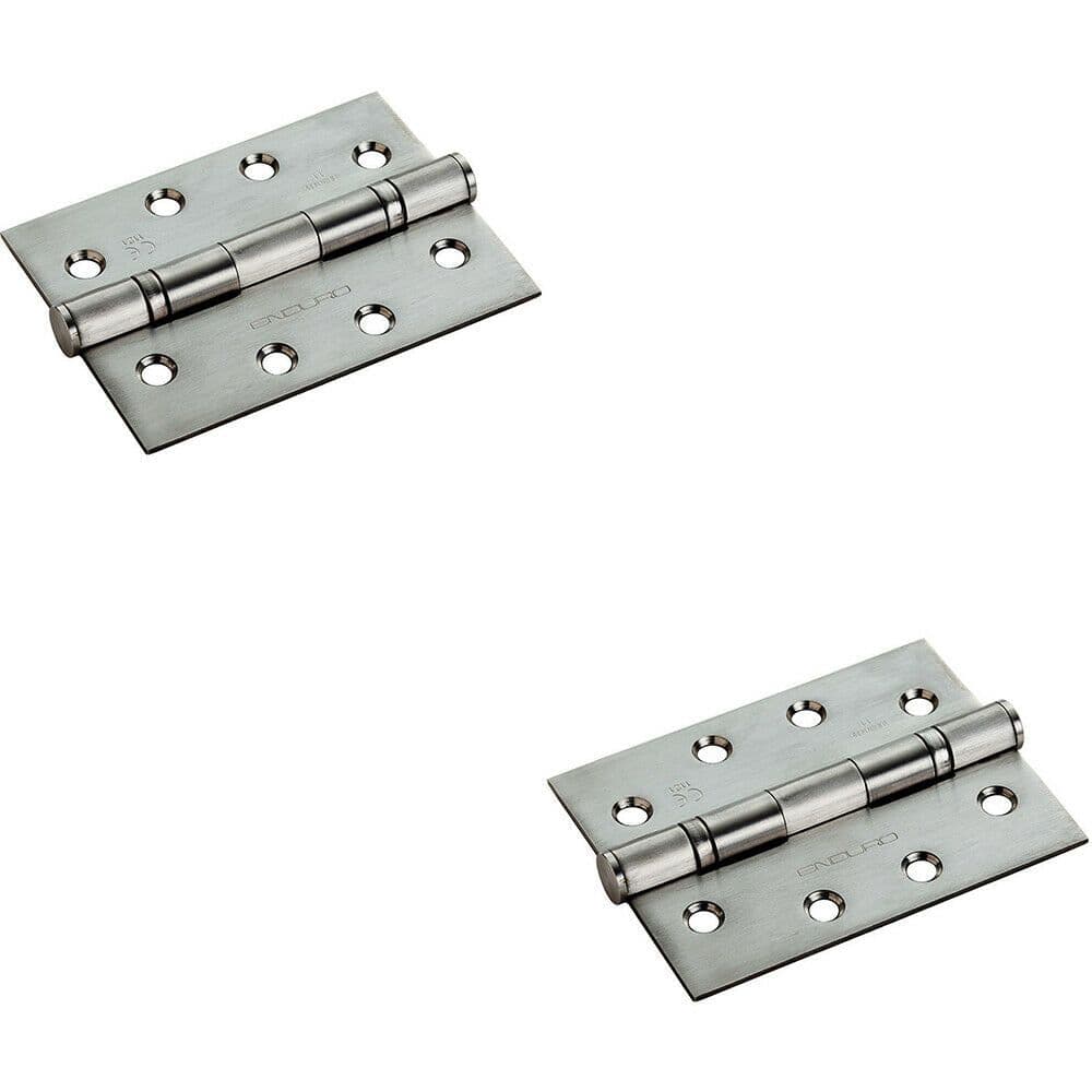 2x PAIR 102 x 76 x 2.2mm Ball Bearing Hinge Satin Steel Interior Door