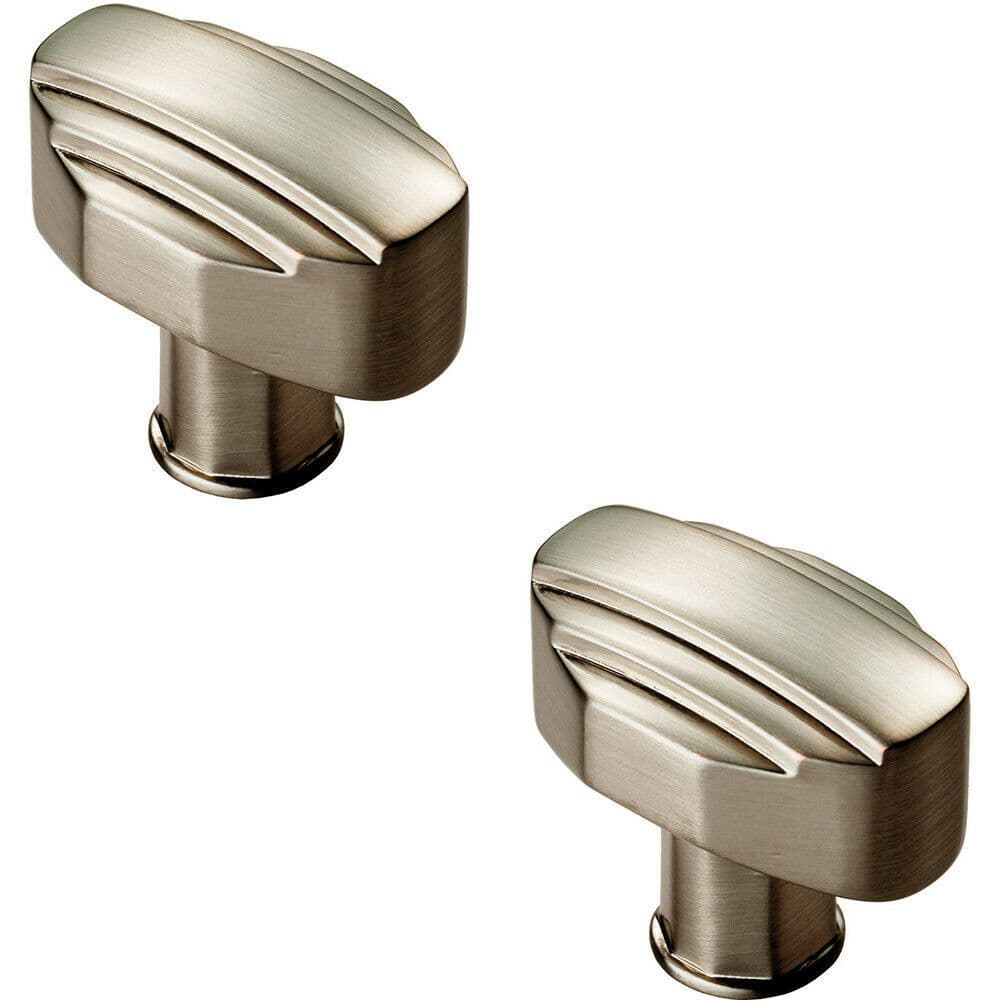 2x Square Cabinet Door Knob Geometric Design 30 x 20mm Satin Nickel