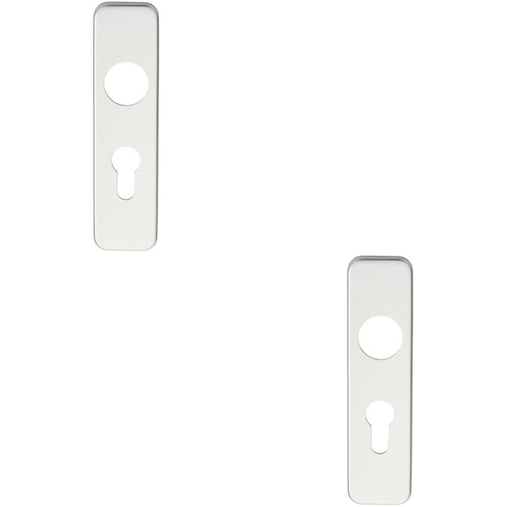 2x PAIR Door Handle Euro Lock Plate Safety Levers 154 x 40mm Satin Aluminium