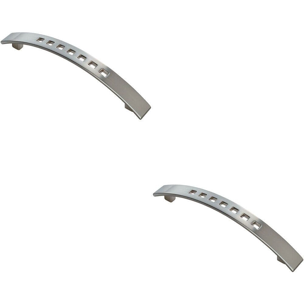 2x Curved Bow Cabinet Pull Handle 162 x 16mm 128mm Fixing Centres Satin Nickel