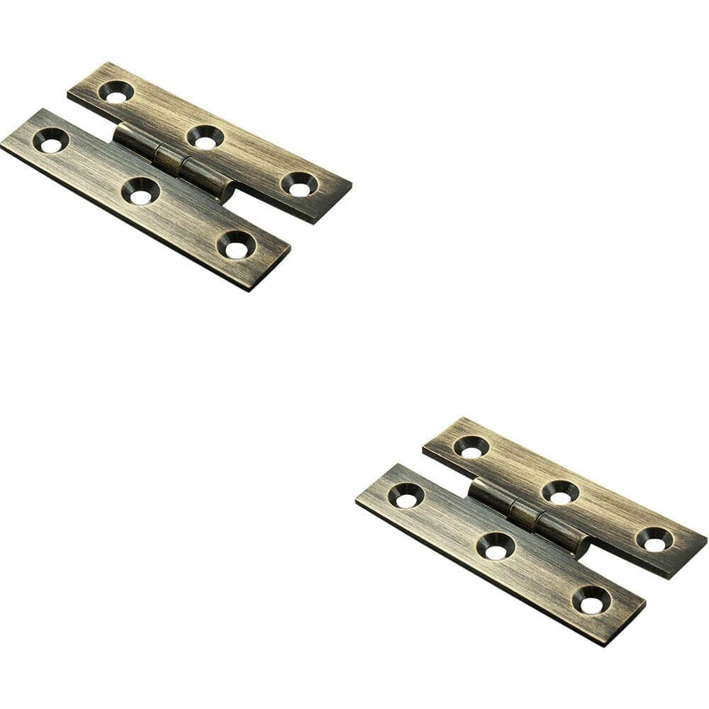 2x PAIR 63 x 38 x 2mm H Pattern Cabinet Hinge Antique Brass Cupboard Door