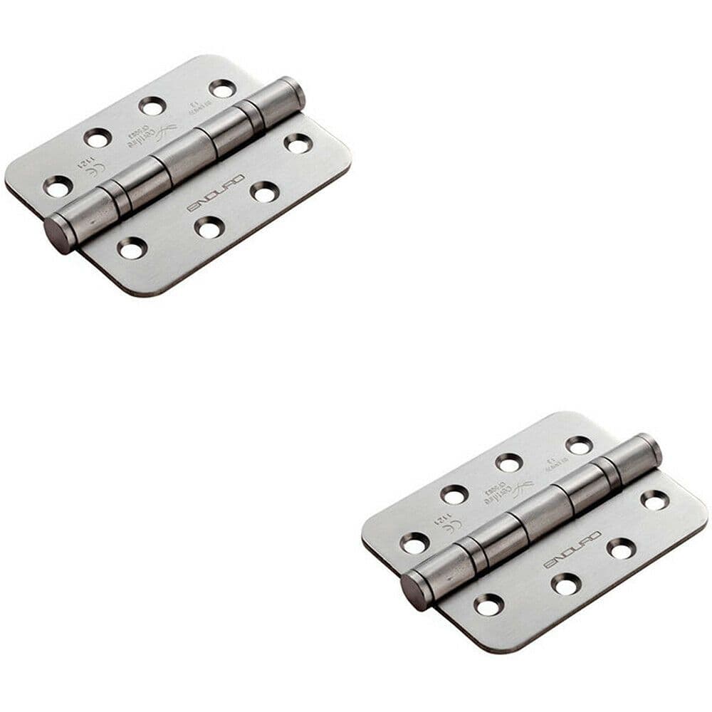 2x PAIR 102 x 76 x 3mm 13 Ball Bearing Hinge Satin Stainless Steel Rounded Edge