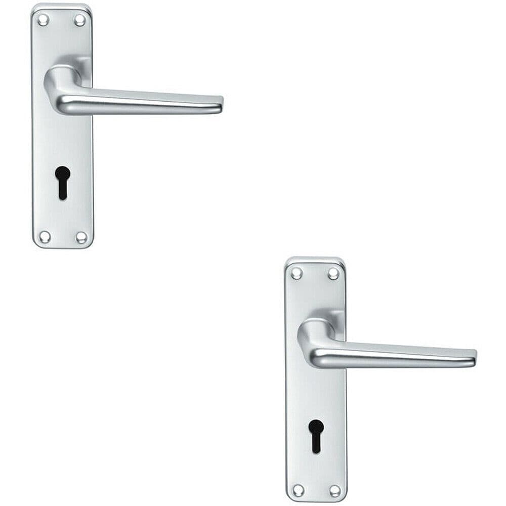 2x PAIR Straight Tapered Handle on Lock Backplate 152 x 41mm Satin Aluminium