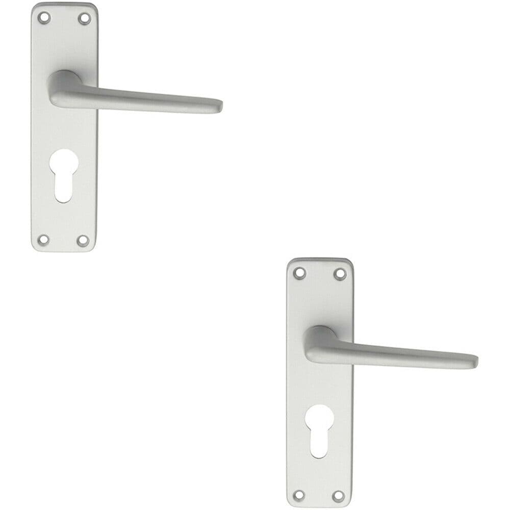2x PAIR Straight Tapered Lever on Euro Lock Backplate 152 x 41mm Satin Aluminium