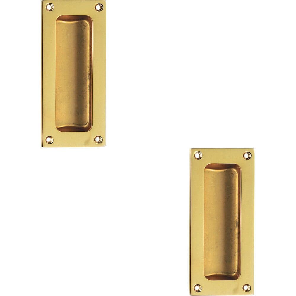 2x Recessed Sliding Door Flush Pull 102 x 45mm 10.5mm Depth Polished Brass