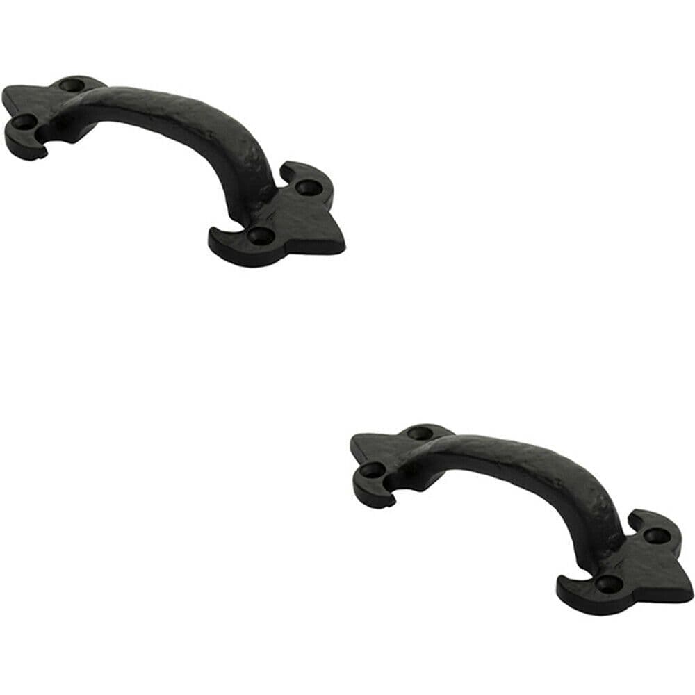 2x Traditional Forged Iron Pull Handle 132 x 50mm Black Antique Door Handle