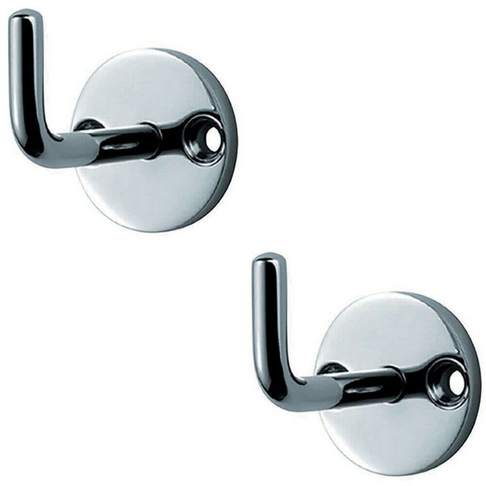 2x Slimline Coat Hook on Round Rose 45mm Projection Bright Stainless Steel