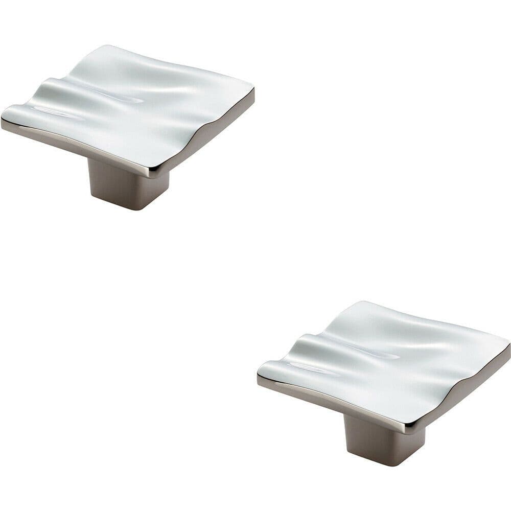 2x Textured Square Plate Cupboard Door Knob 44 x 44mm Polished Chrome Handle
