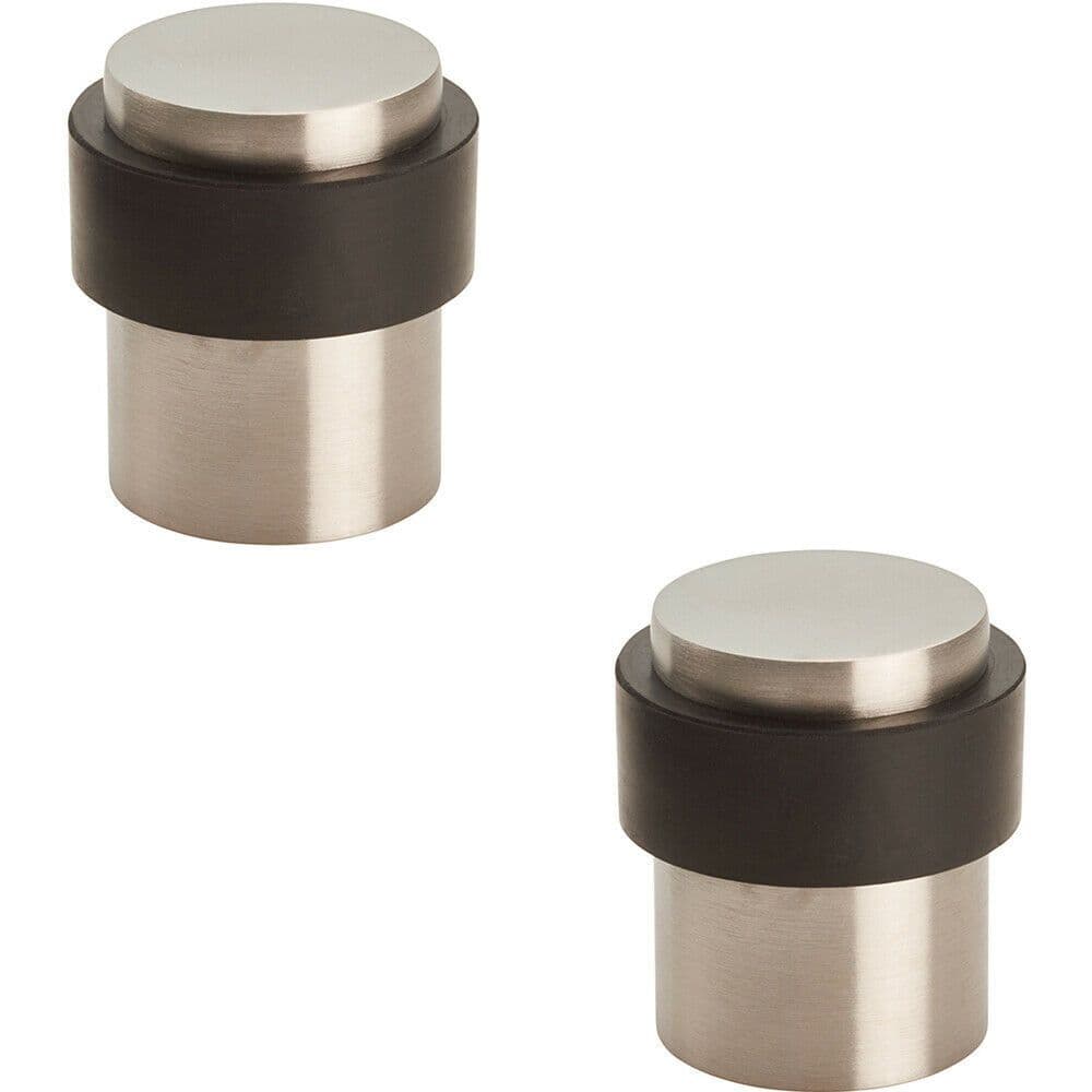 2x Floor Mounted Pedastal Doorstop Rubber Buffer 40 x 30mm Satin Steel