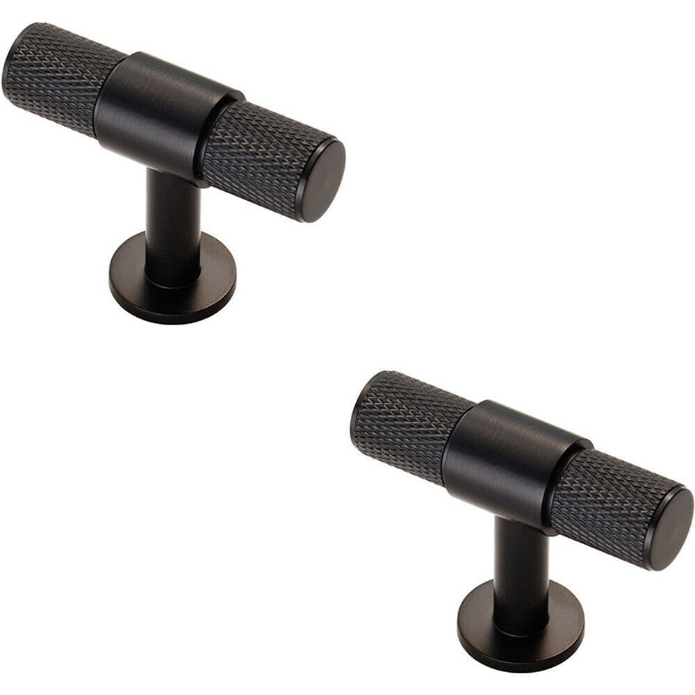 2x Knurled Cupboard T Shape Pull Handle 50 x 13mm Matt Cabinet Handle