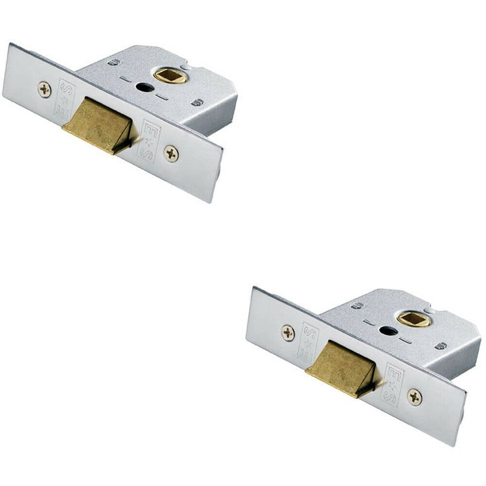 2x 64mm Flat Mortice Door Security Latch Fire Door Rated Satin Chrome