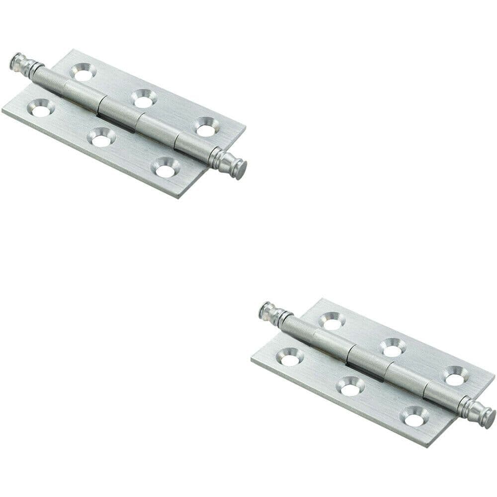 2x PAIR 64 x 35 x 2mm Finial Cabinet Hinge Satin Chrome Decorative Cupboard