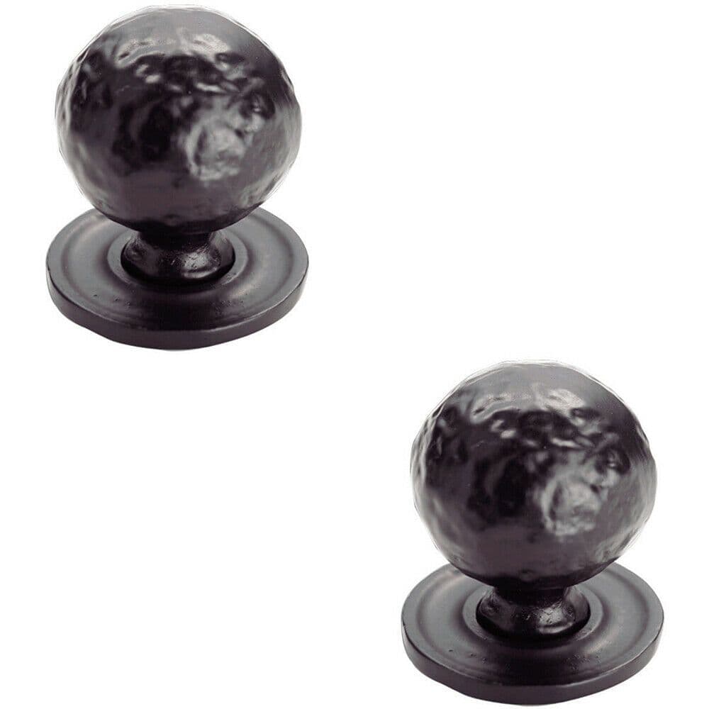 2x Hammered Ball Cupboard Door Knob 33mm Diameter Antique Cabinet Handle