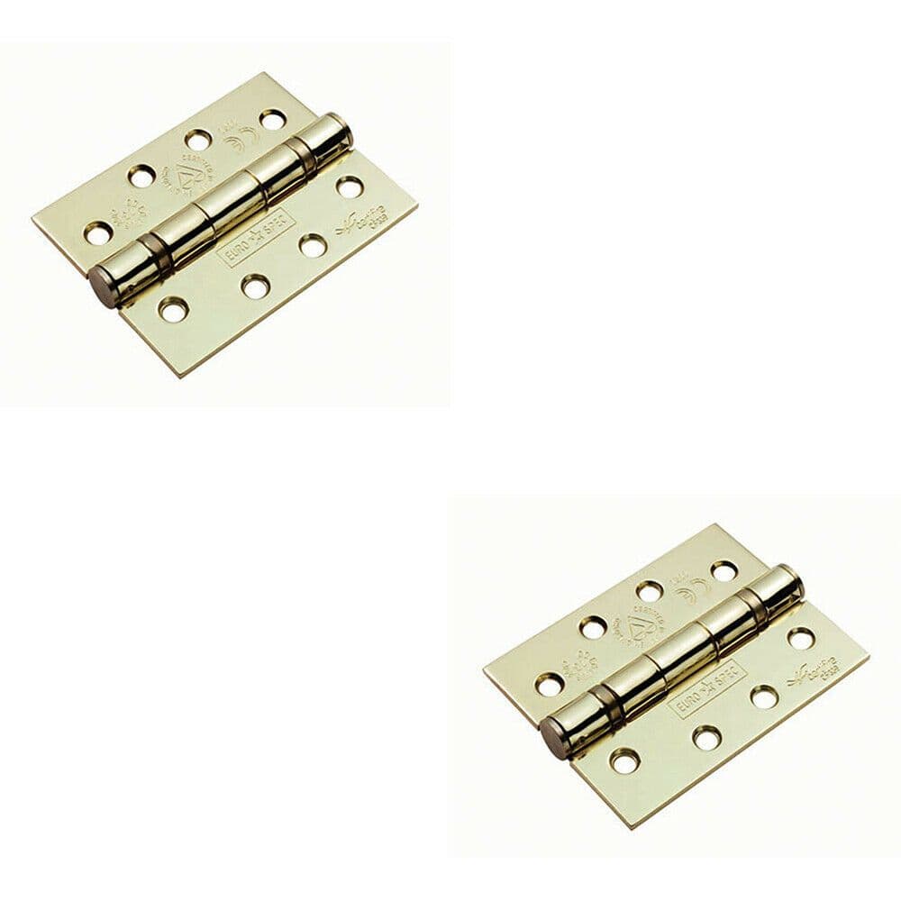 2x PAIR 102 x 76 x 3mm Ball Bearing Hinge Square Electro Brass Interior Door