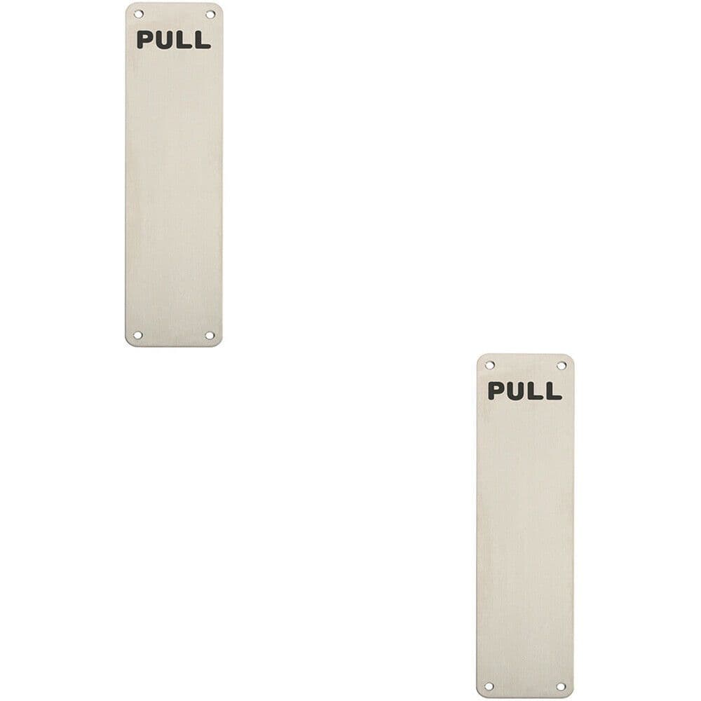 2x Pull Engraved Door Finger Plate 300 x 75mm Satin Stainless Steel Push Plate
