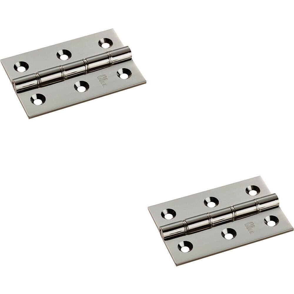 2x PAIR 76 x 50 x 2.5mm Brass Washered Butt Hinge Polished Nickel Internal Door