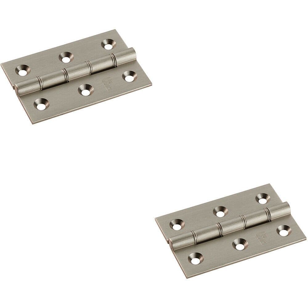 2x PAIR 76 x 50 x 2.5mm Brass Washered Butt Hinge Satin Nickel Internal Door
