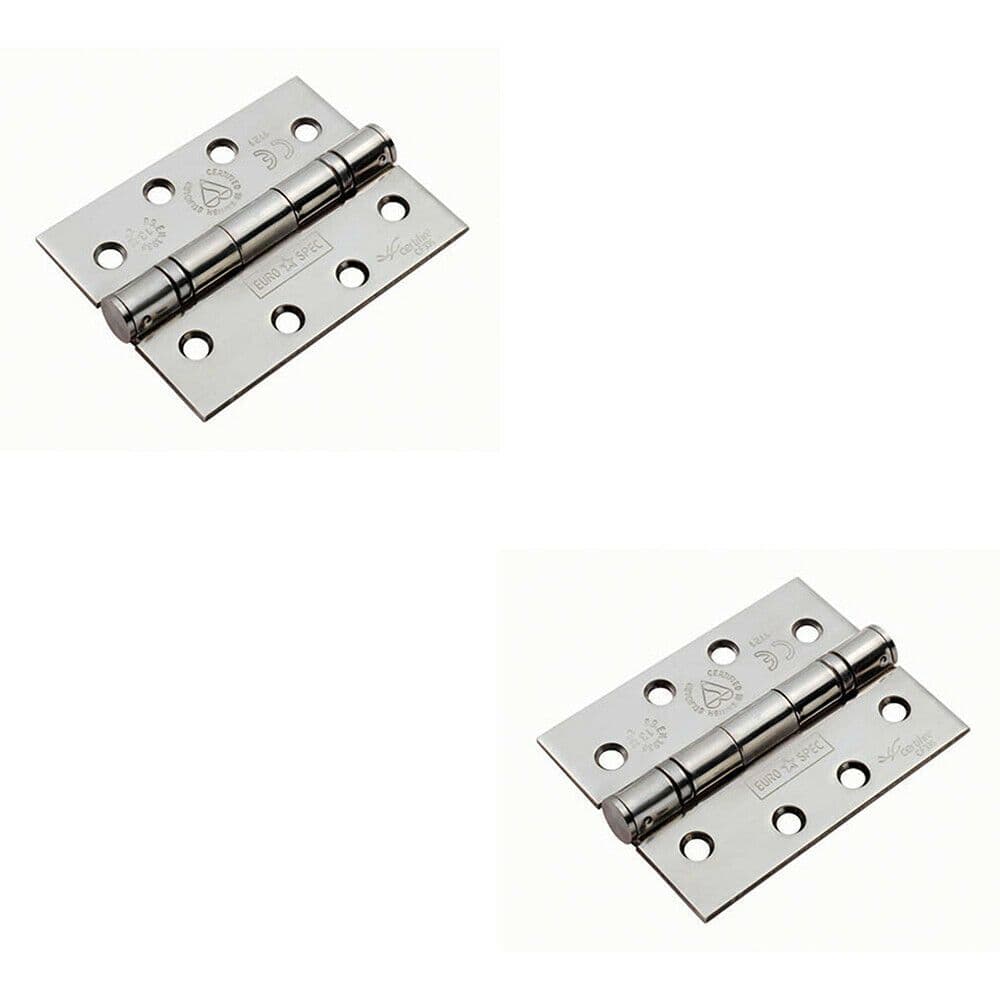 2x PAIR 102 x 76 x 3mm Ball Bearing Hinge Square Stainless Steel Interior Door