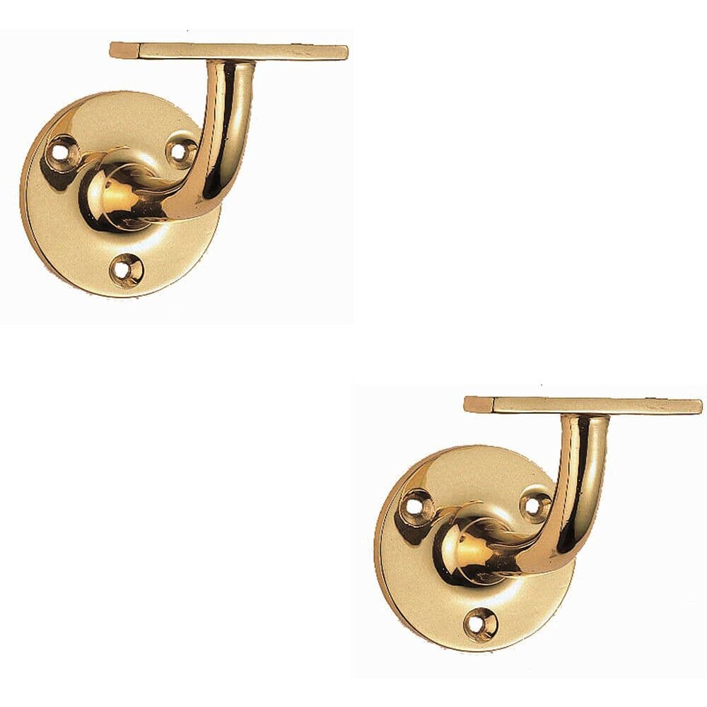 2x Heavyweight Handrail Bannister Bracket 80mm Projection Polished Brass