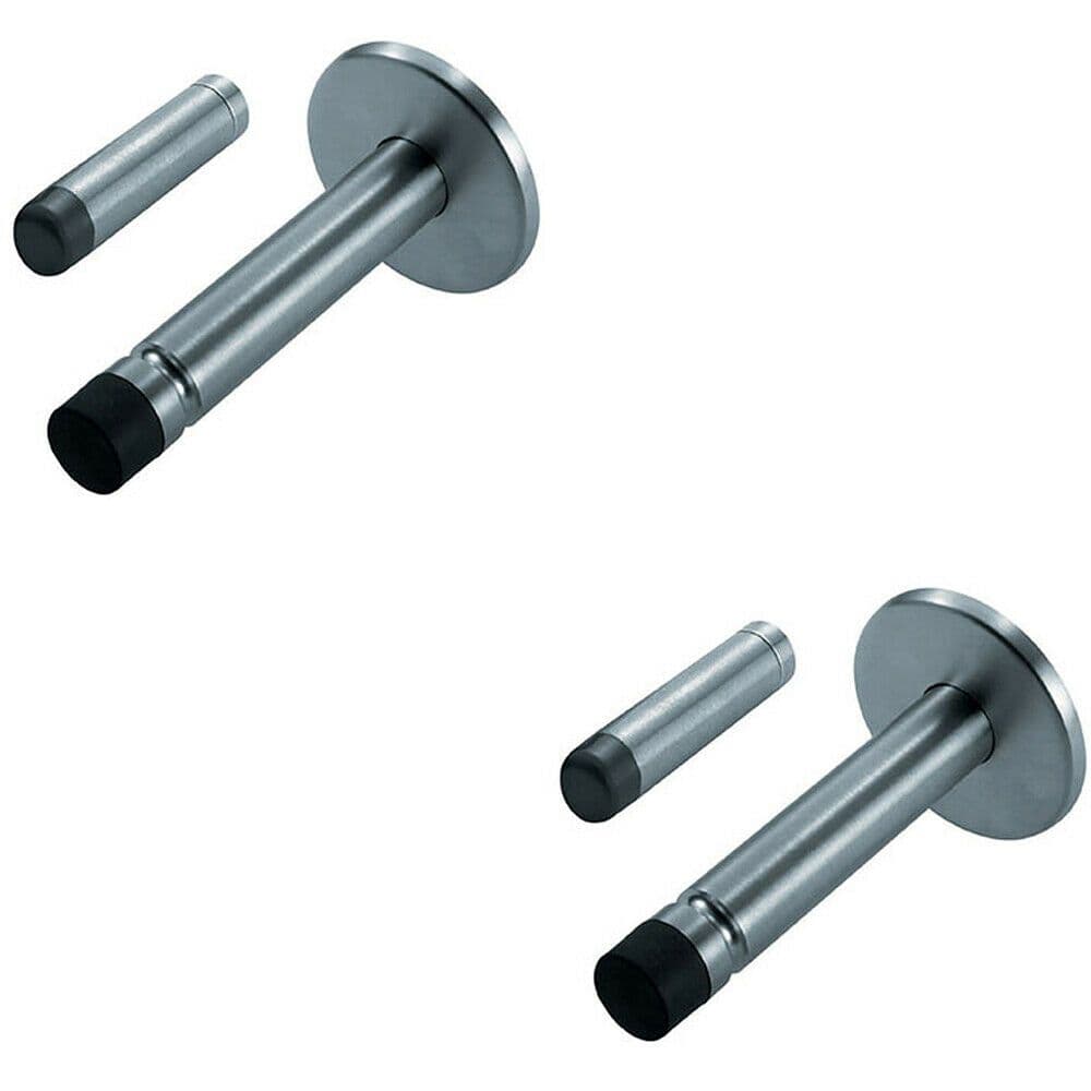 2x Coat Hook on Concealed Fix Rose Rubber Tip 93mm Projection Satin Steel