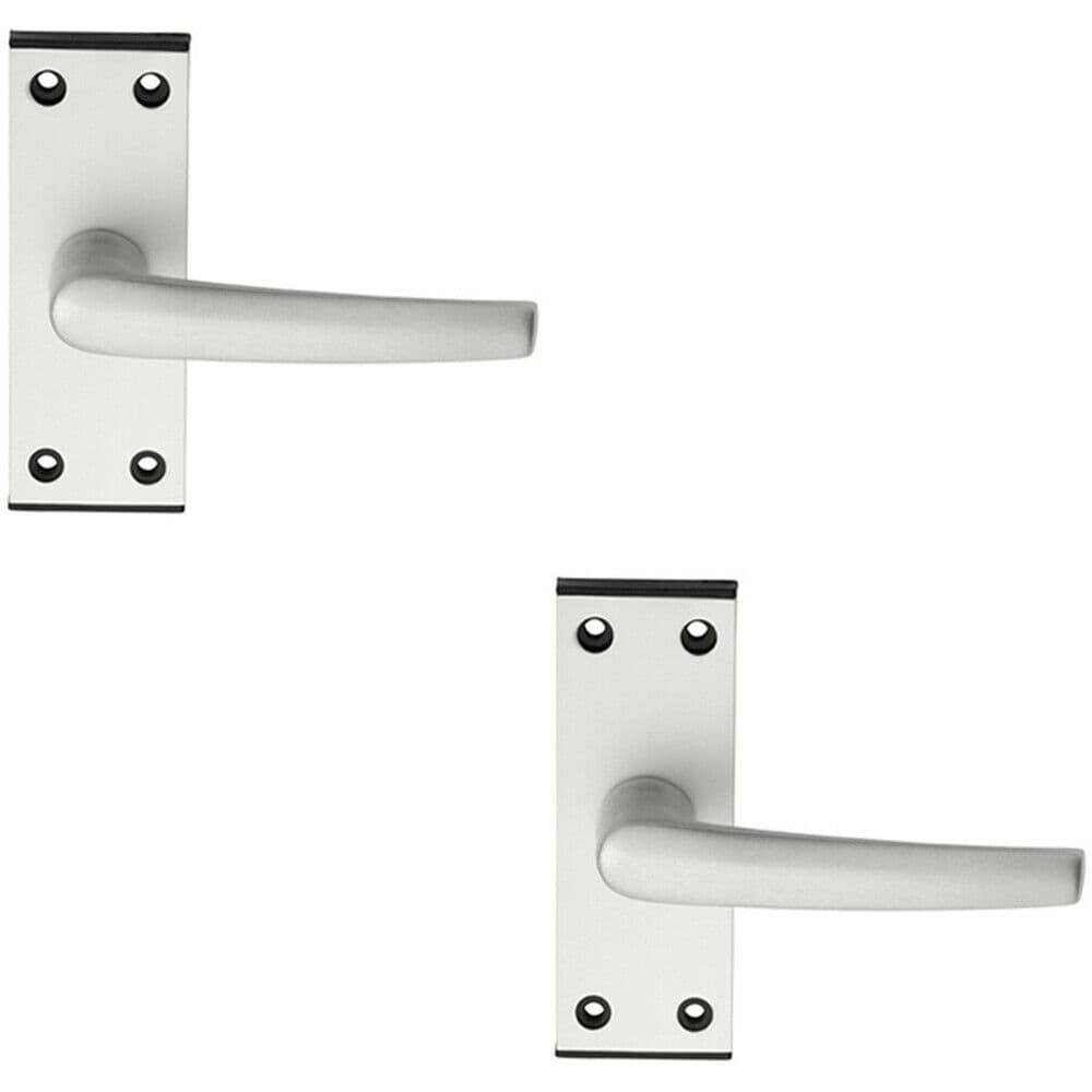 2x PAIR Straight Lever on Latch Backplate Door Handle 102 x 38mm Satin Aluminium
