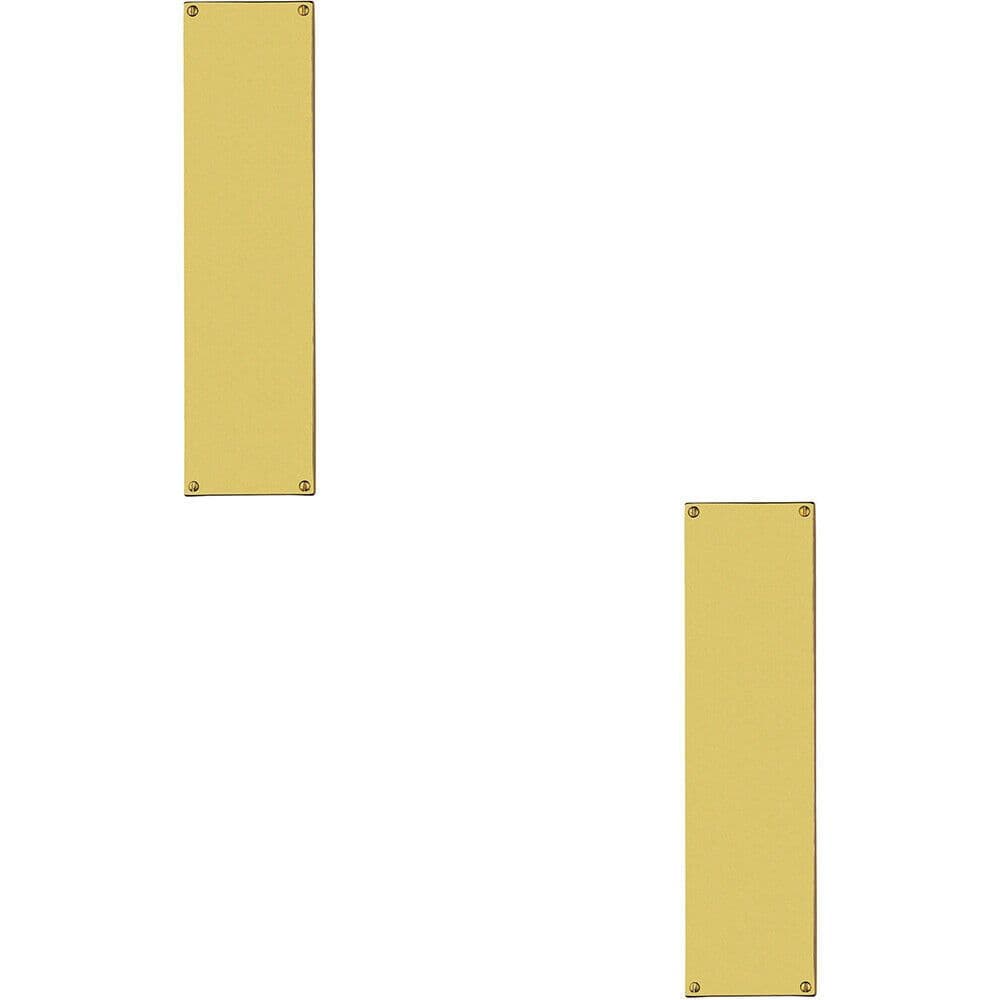 2x Flat 1.5mm Door Finger Plate 304 x 77mm Polished Brass Protective Push Plate