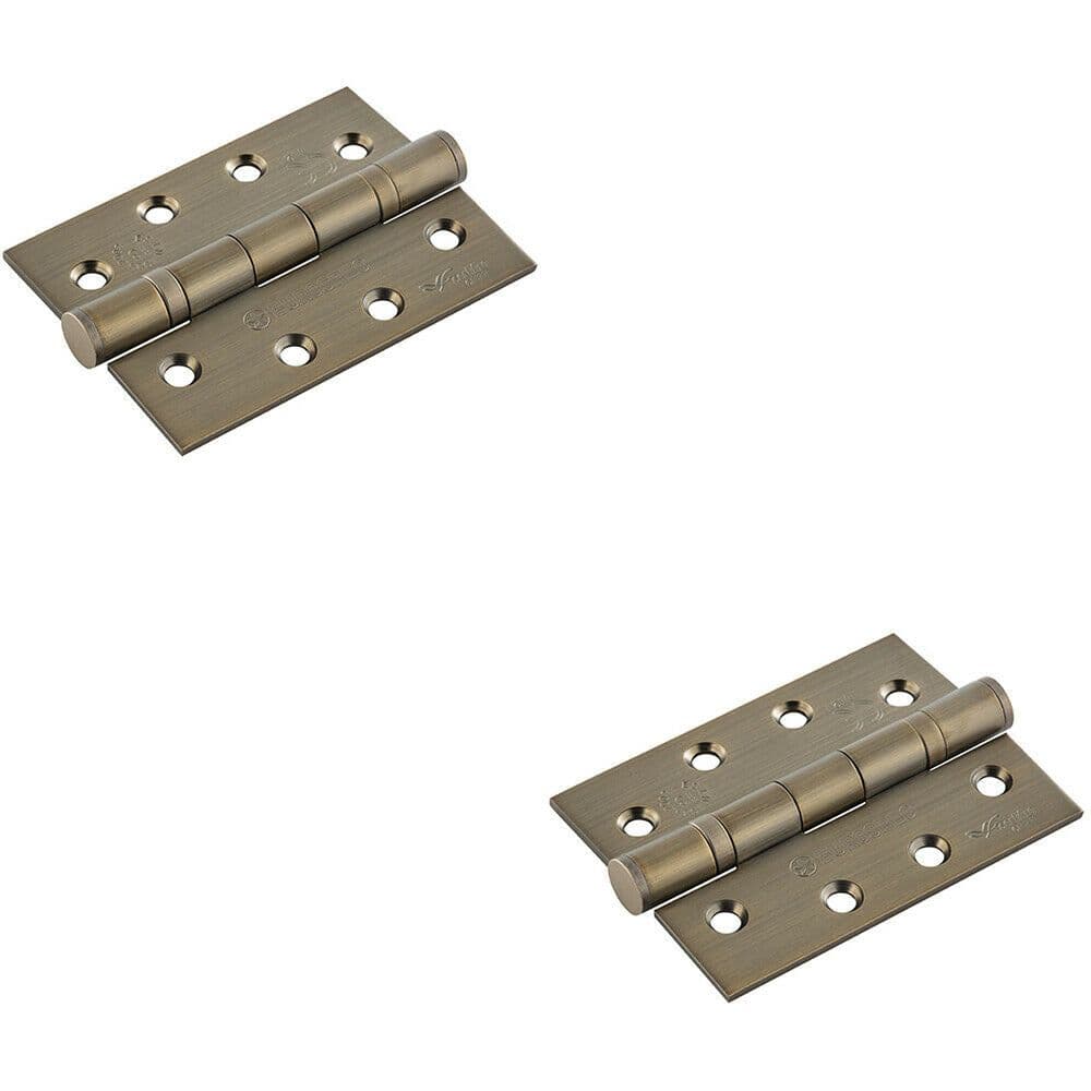 2x PAIR 102 x 76 x 3mm 13 Ball Bearing Hinge Antique Brass Interior Door