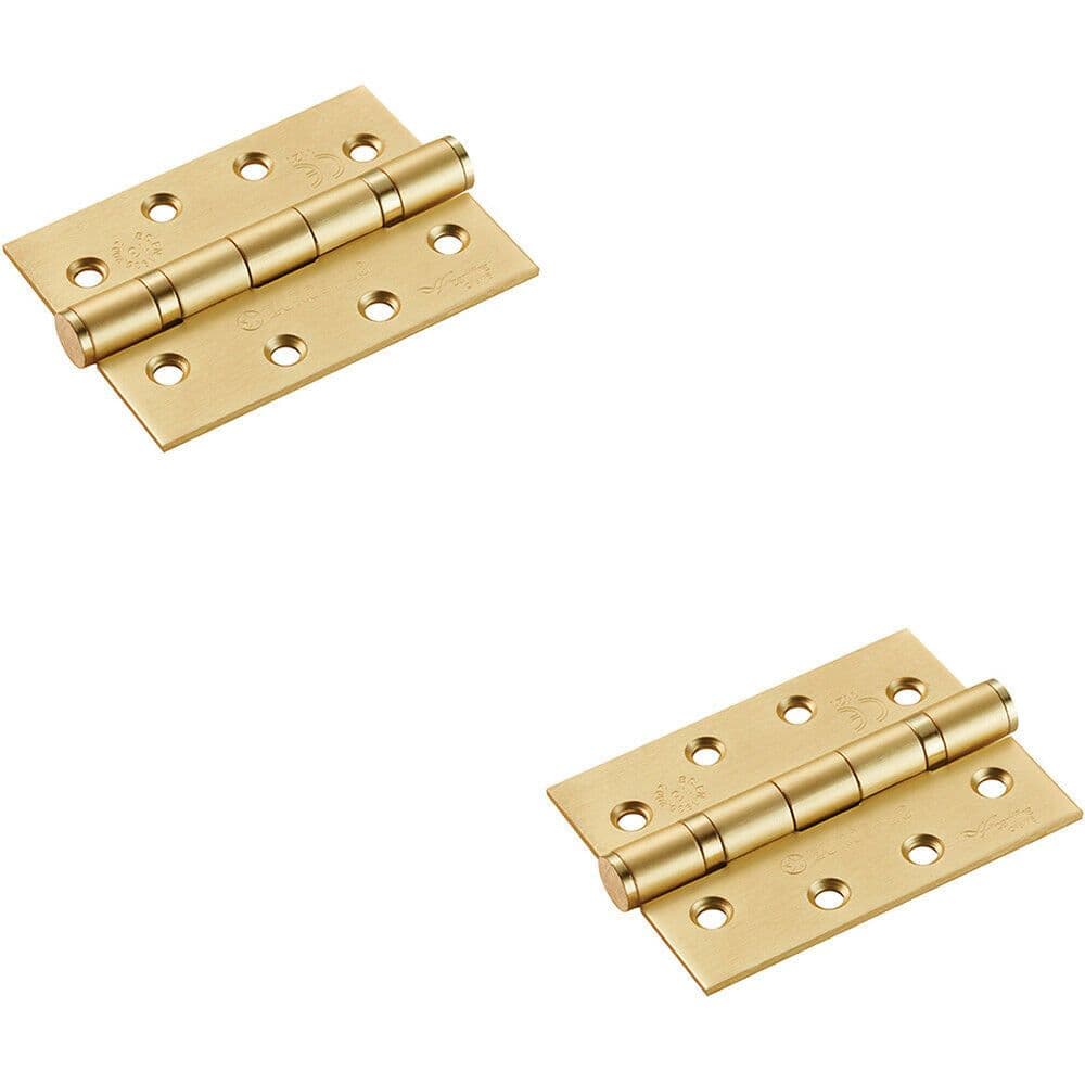 2x PAIR 102 x 76 x 3mm 13 Ball Bearing Hinge Satin Brass Interior Door