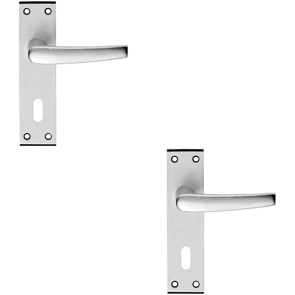 2x PAIR Straight Lever on Lock Backplate Door Handle 152 x 38mm Satin Aluminium