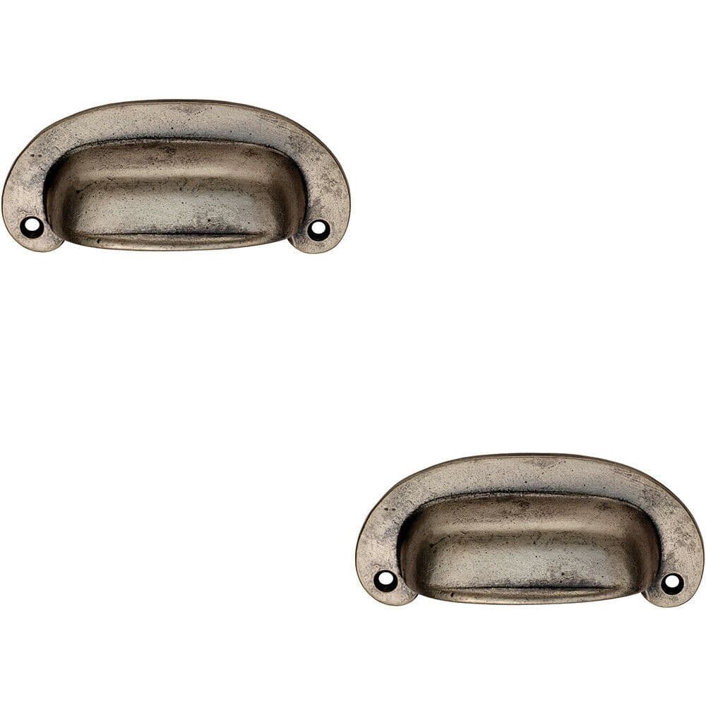 2x Oval Plate Cabinet Cup Handle 106 x 44.5mm 87mm Fixing Centres