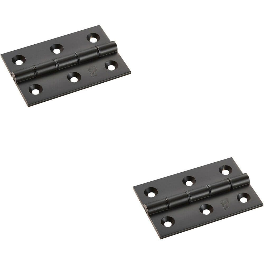 2x PAIR 76 x 50 x 2.5mm Brass Washered Butt Hinge Matt Black Internal Door