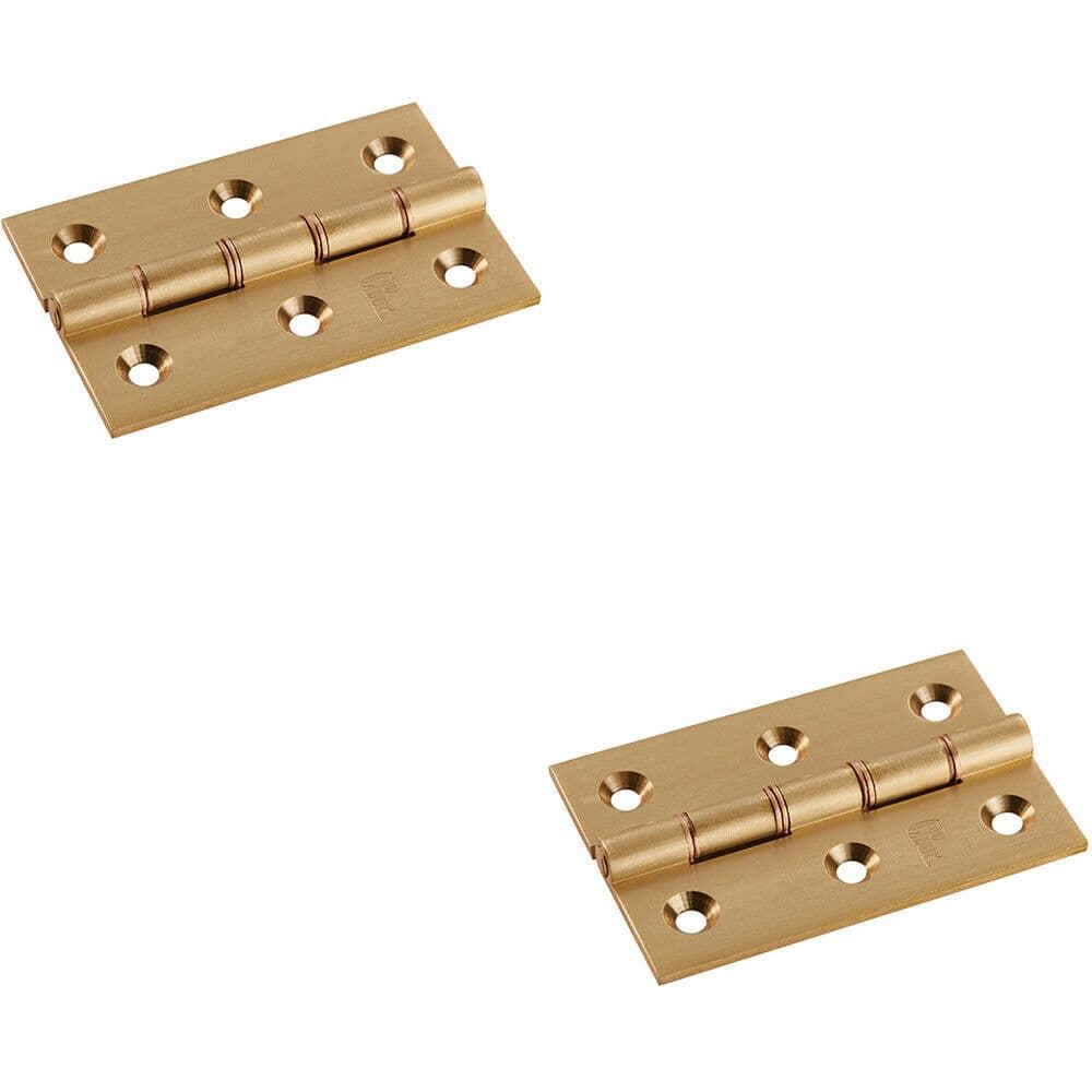 2x PAIR 76 x 50 x 2.5mm Brass Washered Butt Hinge Satin Brass Internal Door