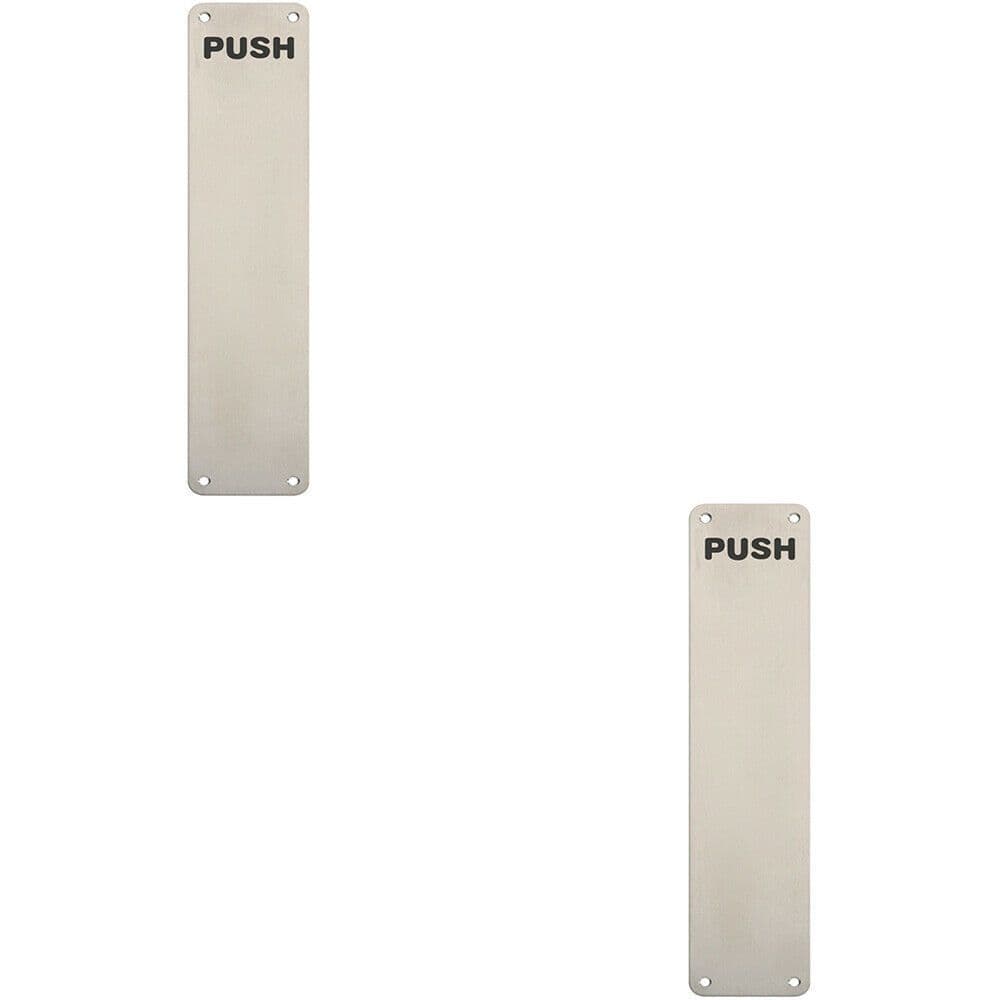 2x Push Engraved Door Finger Plate 350 x 75mm Satin Stainless Steel Push Plate