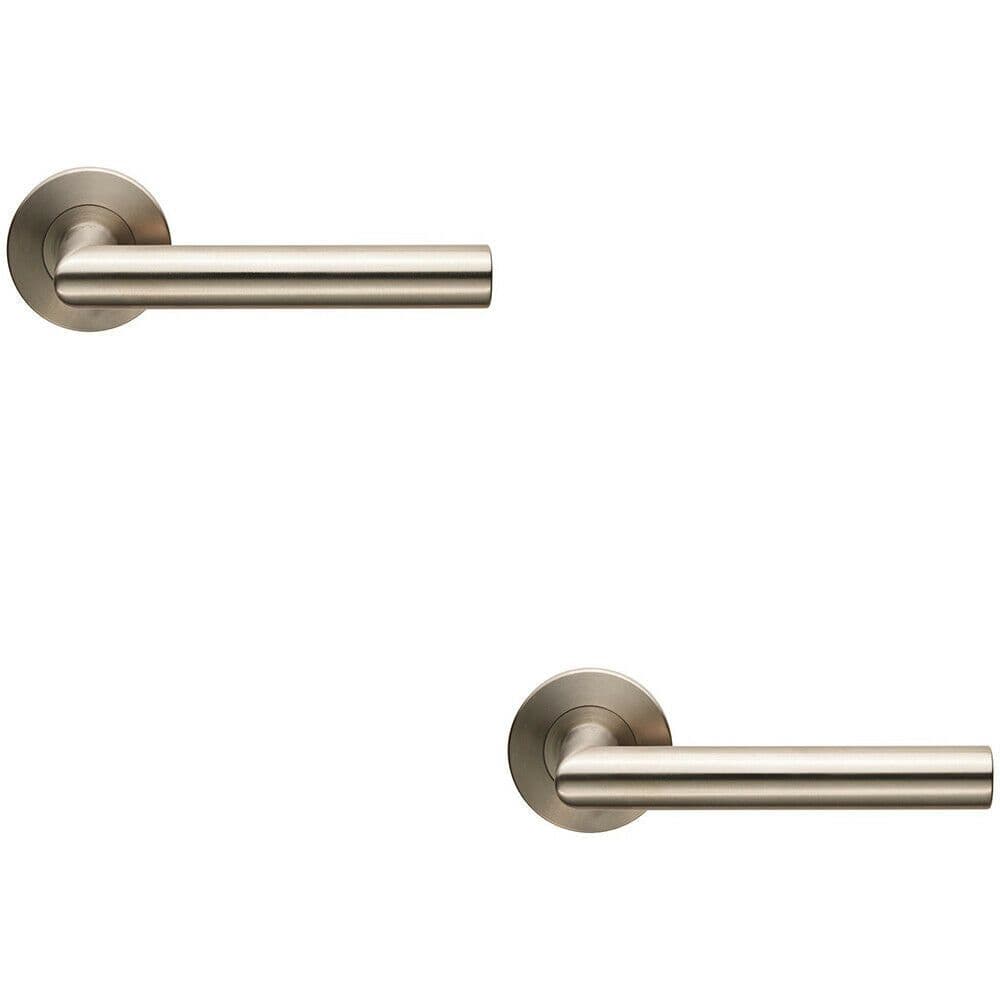 2x PAIR Straight Mitred Bar Handle on Slim Round Concealed Fix Satin Steel