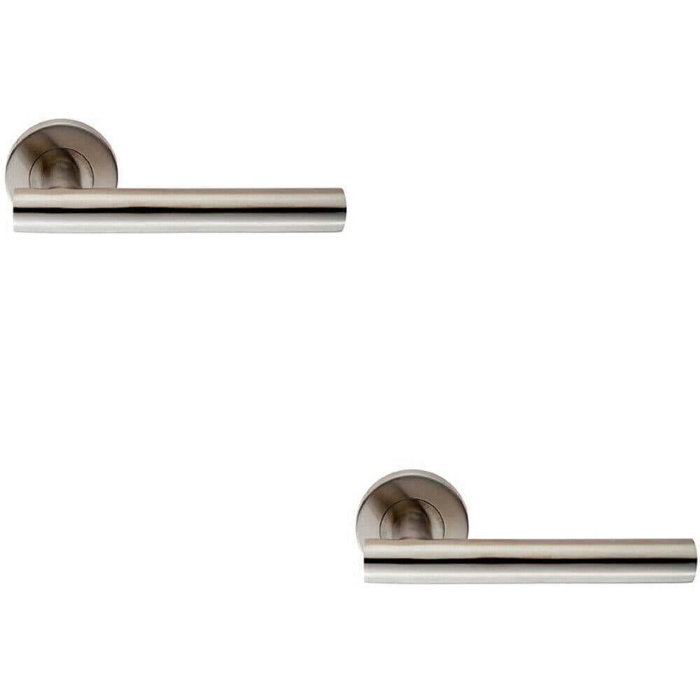 2x PAIR Straight Round T Bar Handle on Round Concealed Fix Satin Steel
