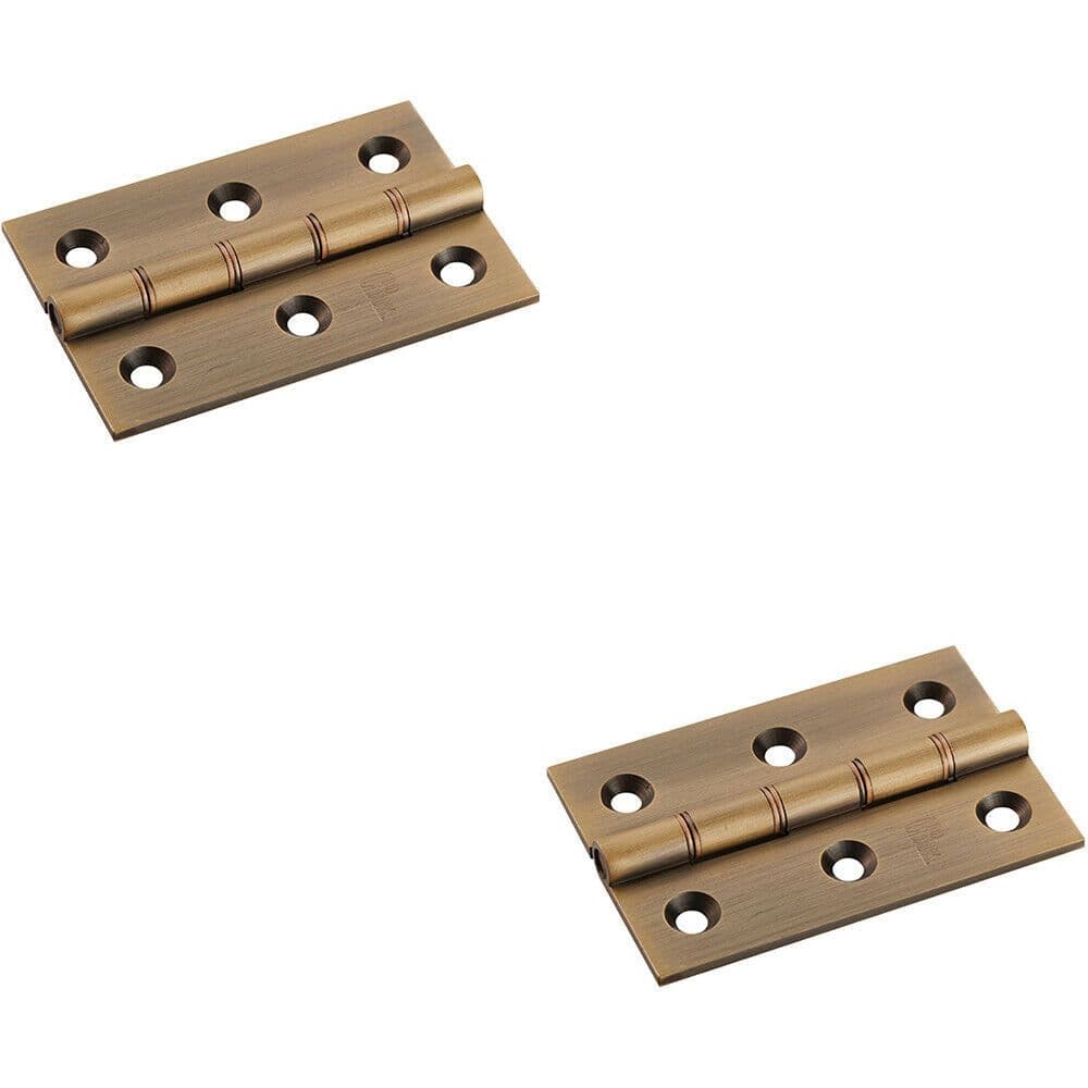 2x PAIR 76 x 50 x 2.5mm Brass Washered Butt Hinge Antique Internal Door