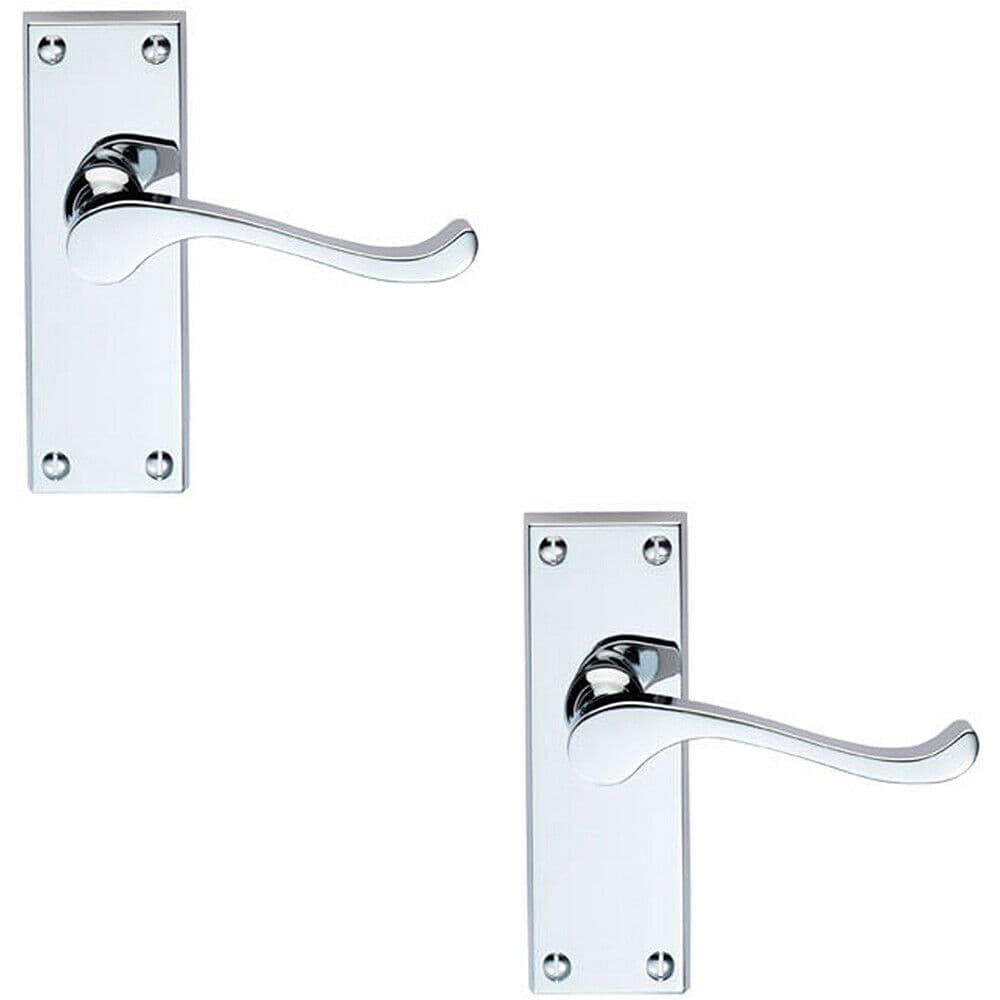 2x PAIR Victorian Scroll Handle on Latch Backplate 120 x 41mm Polished Chrome